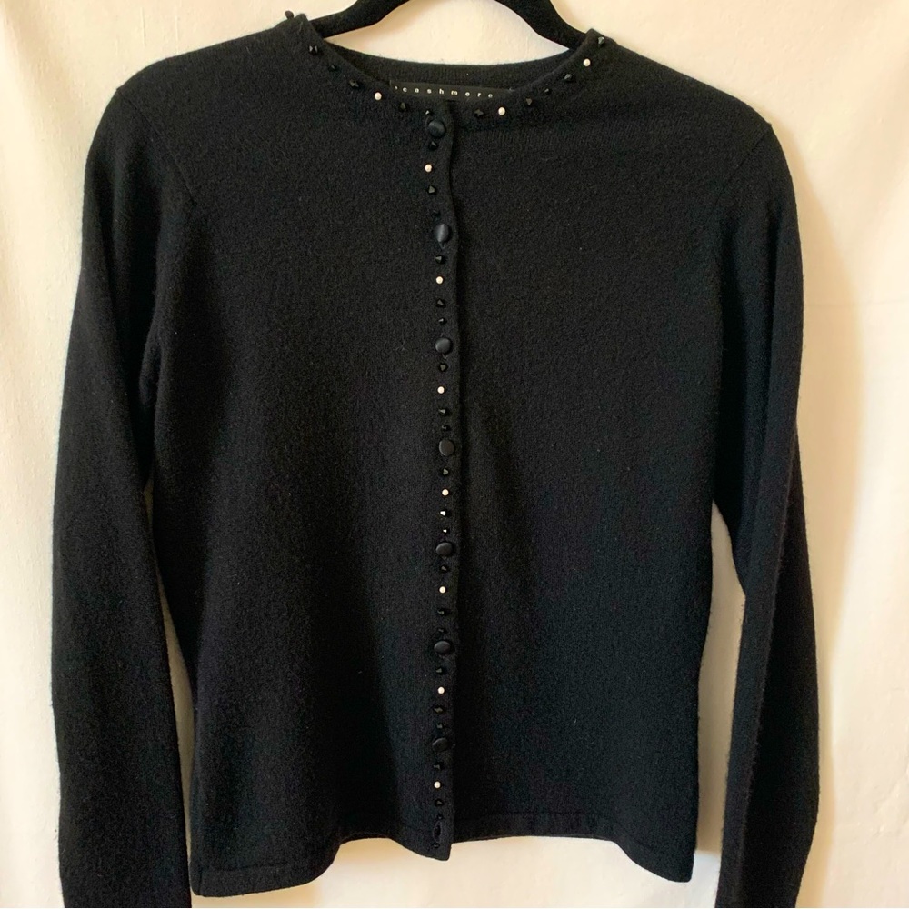 Willam Lockie Cashmere Cardigan with rhinestone accents and covered buttons